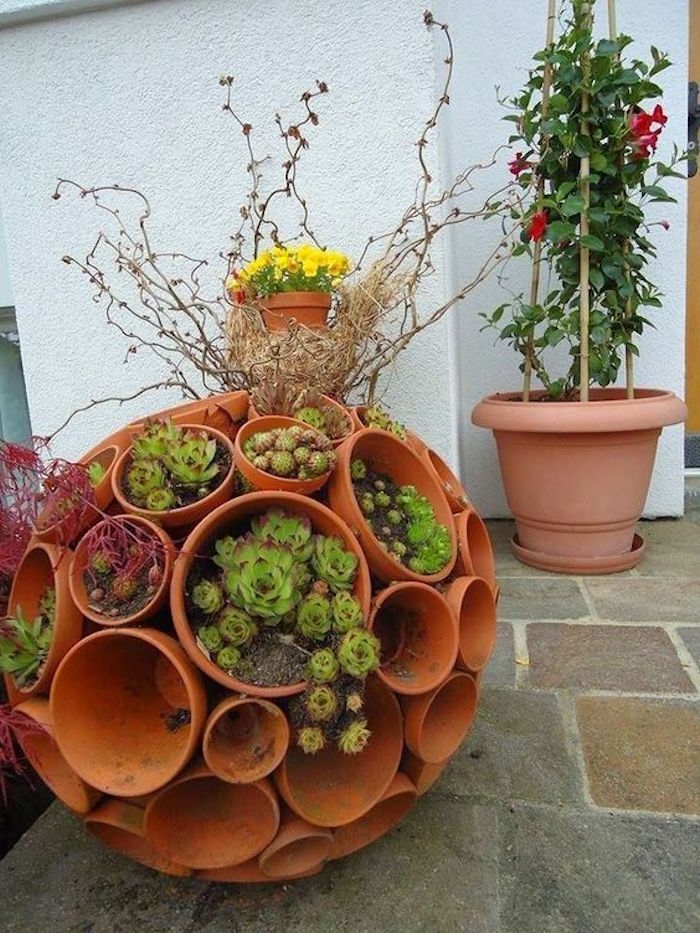 DIY clay pot succulent sphere