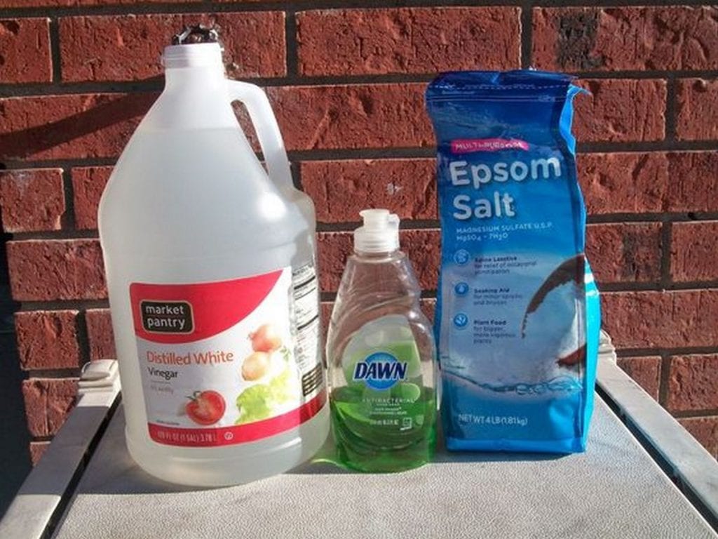 Epsom salt, vinegar, and dish-washing soap are common ingredients of a natural weed killer.