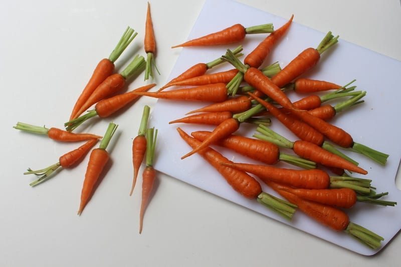 Baby carrots are much tenderer than large carrots. They also contain more beta-carotene.