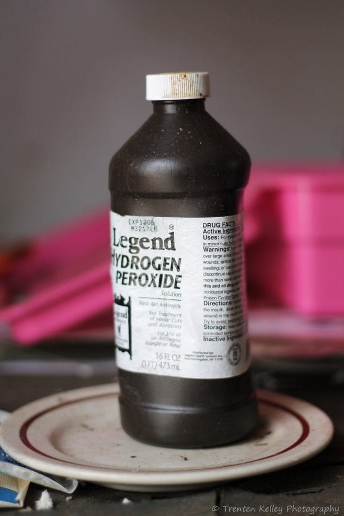 Hydrogen peroxide is comprised of the same atoms as water, except that it has an additional atom of oxygen.  