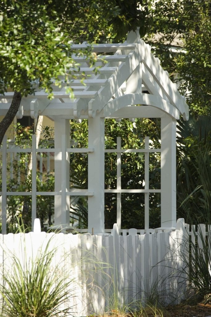 One of the main elements of a secret garden is a well-defined entryway, usually with an arbor and a gate leading into them. 