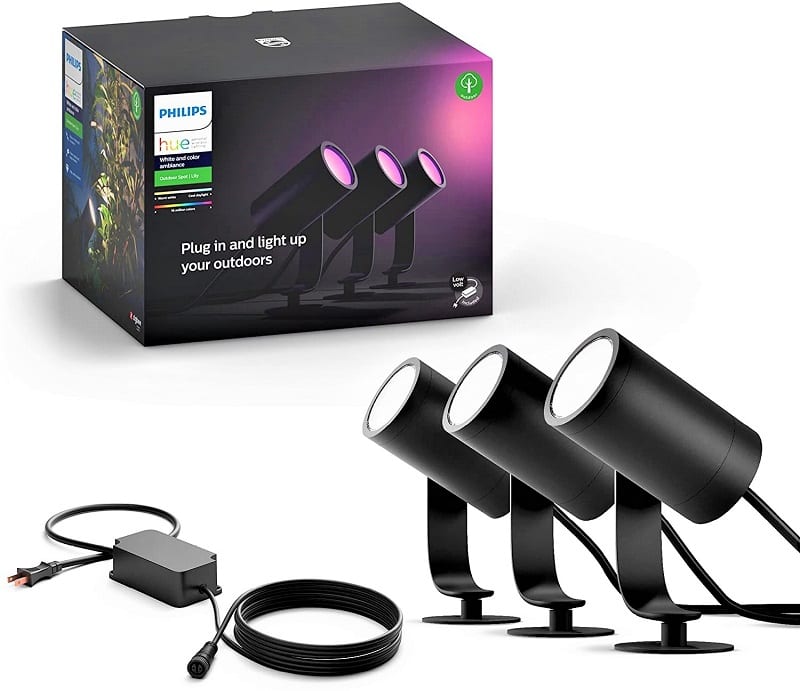 Philips designed the Hue White and Color Ambiance Lily Outdoor Spot Light Kit specifically for the garden and patio areas of your home.