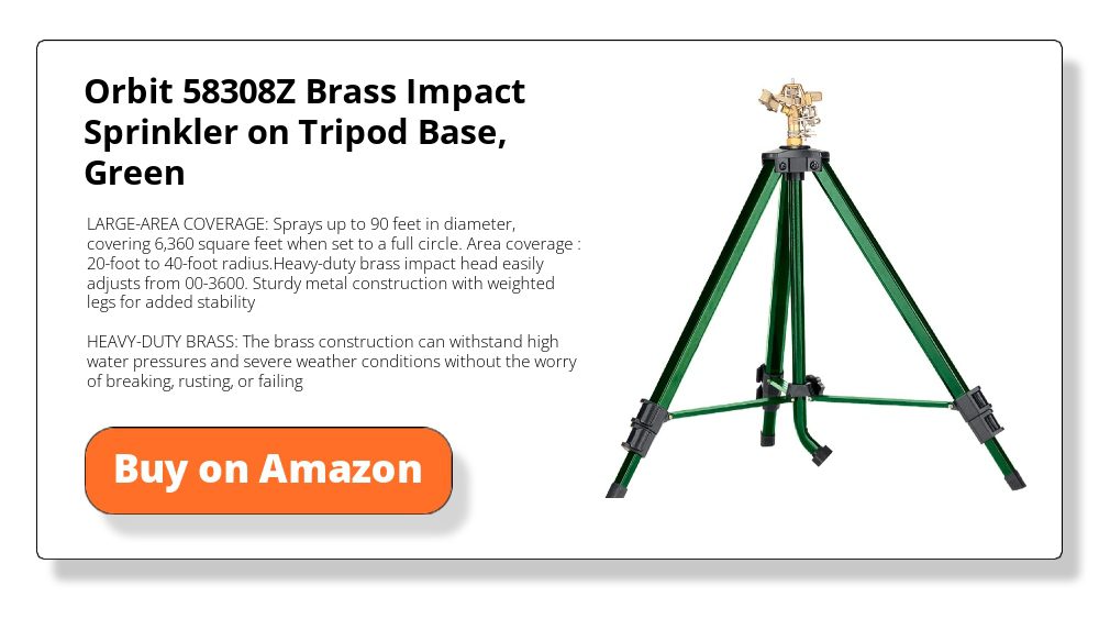 The Orbit 58308Z Brass Impact Sprinkler sits on a sturdy tripod that you can extend from 22 to 48 inches.
