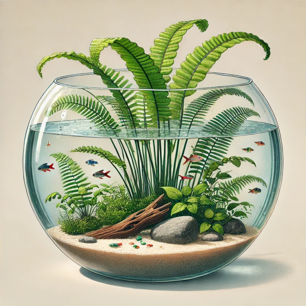 An illustration of a planted fishbowl.