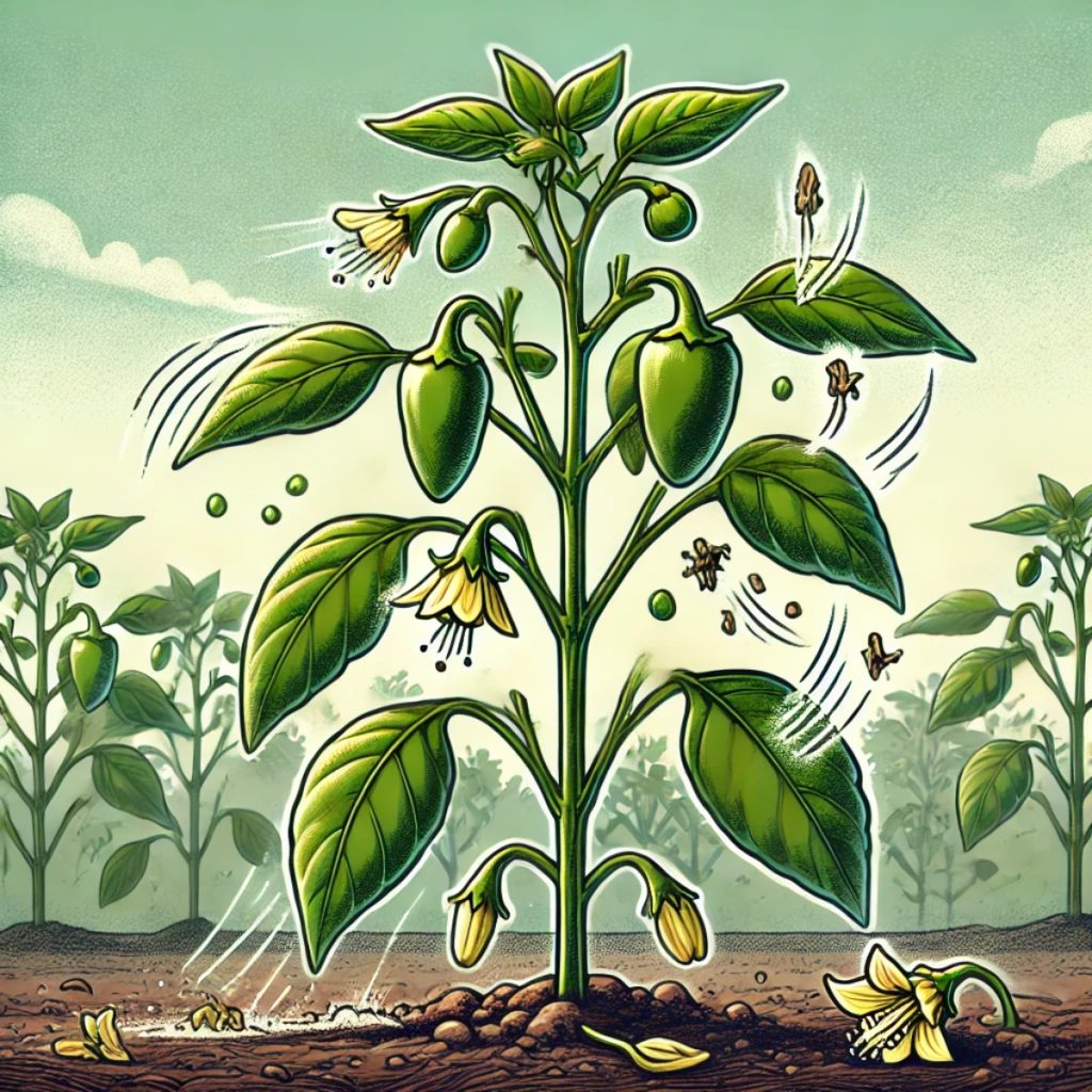 An illustration of a pepper plant blossom drop.