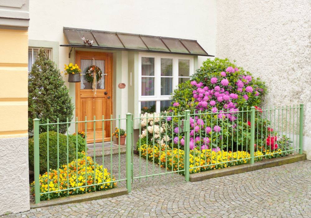 An image of trees in a small garden.